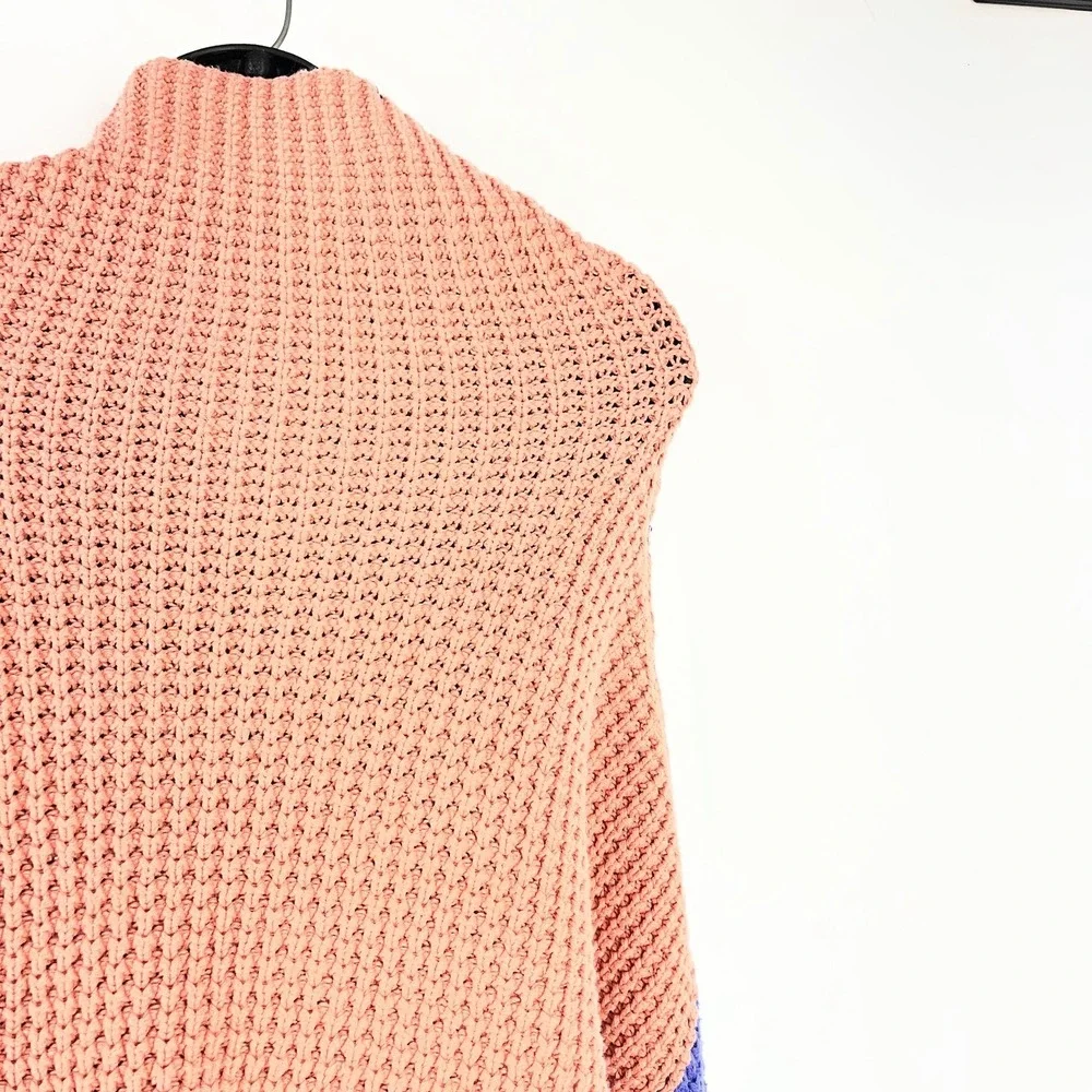 Free People Park City Colorblock Chunky‎ Knit Sweater Mock Neck Women SZ S